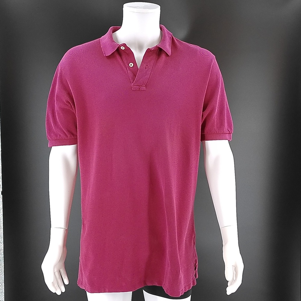 Lands End Mens Large Polo Shirt Burgundy Short Sleeve 100% Cotton Made in USA